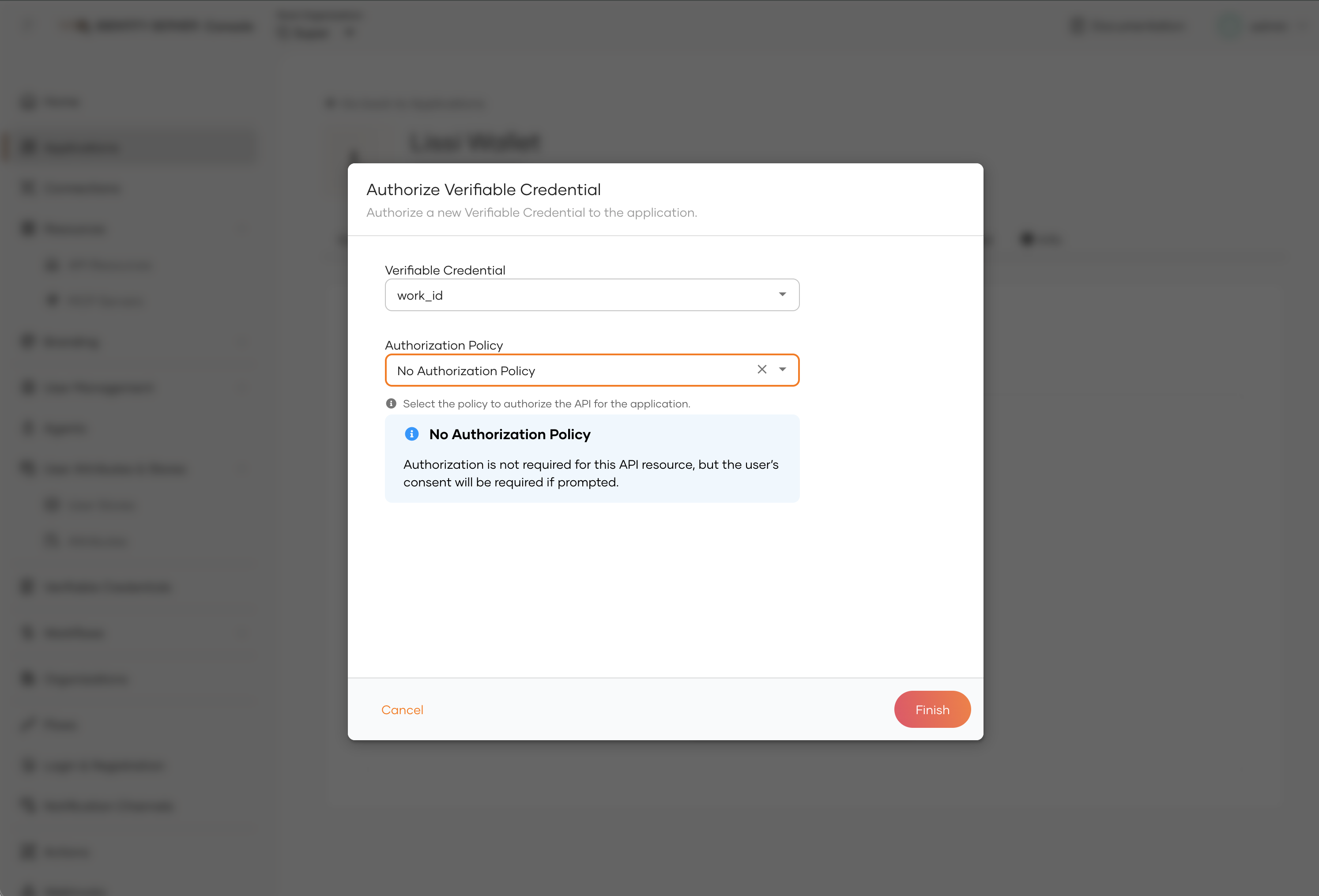 Authorize Verifiable Credential dialog