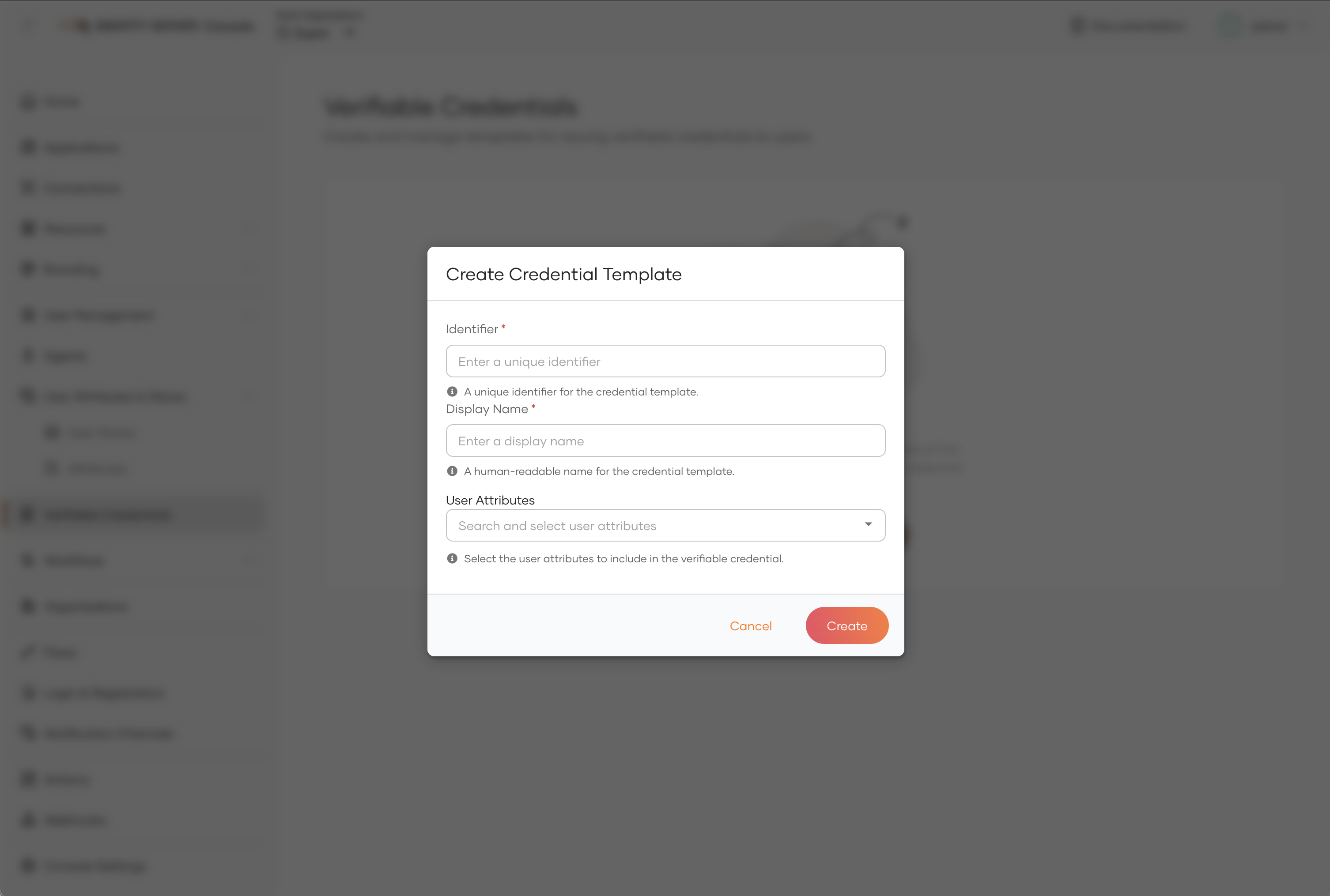 Create Credential Template dialog