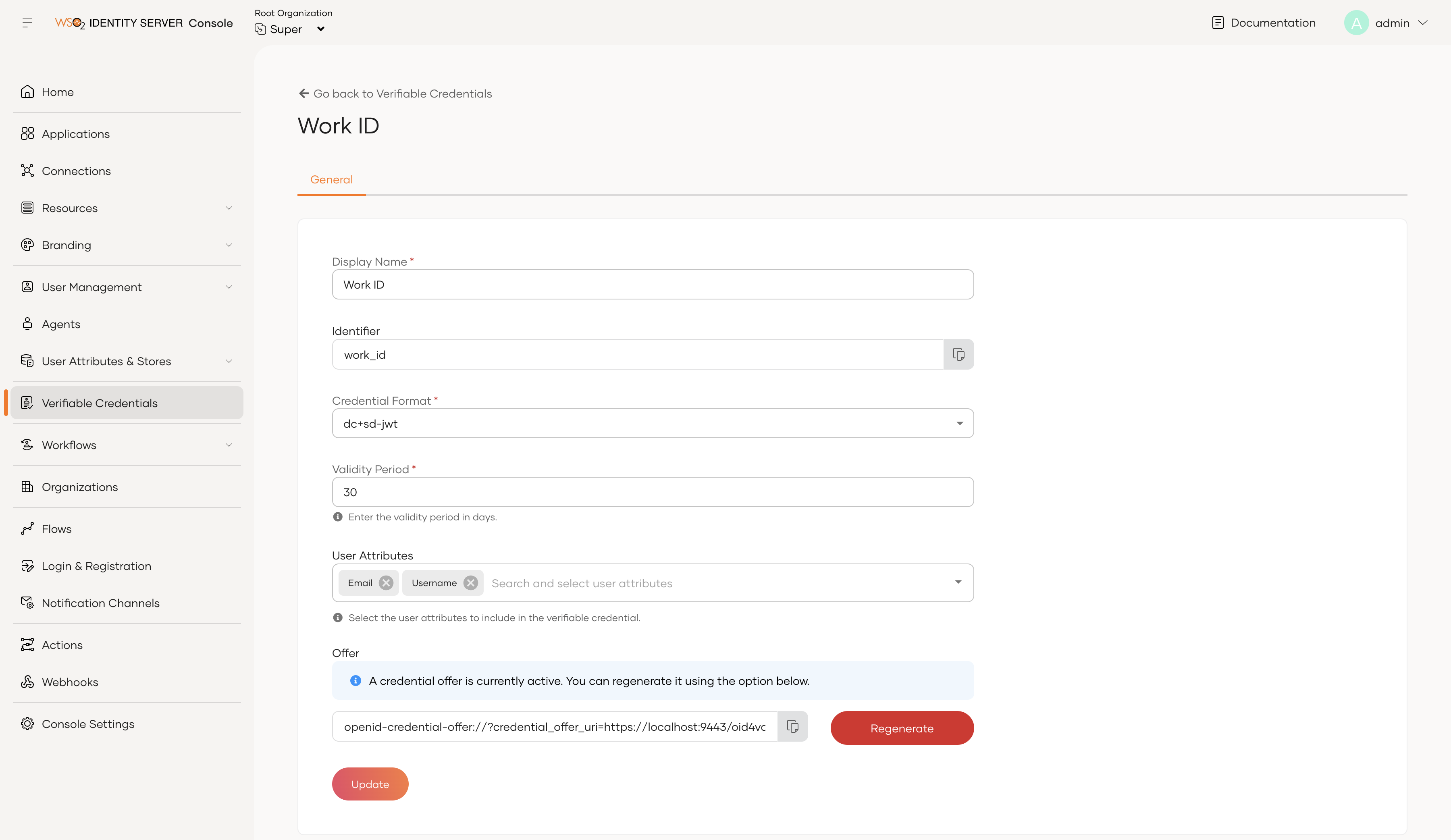 Work ID credential template detail page