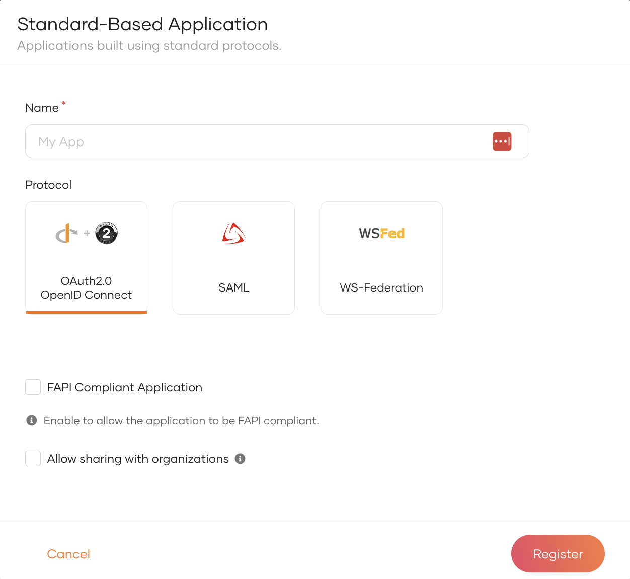 Register a standard-based application
