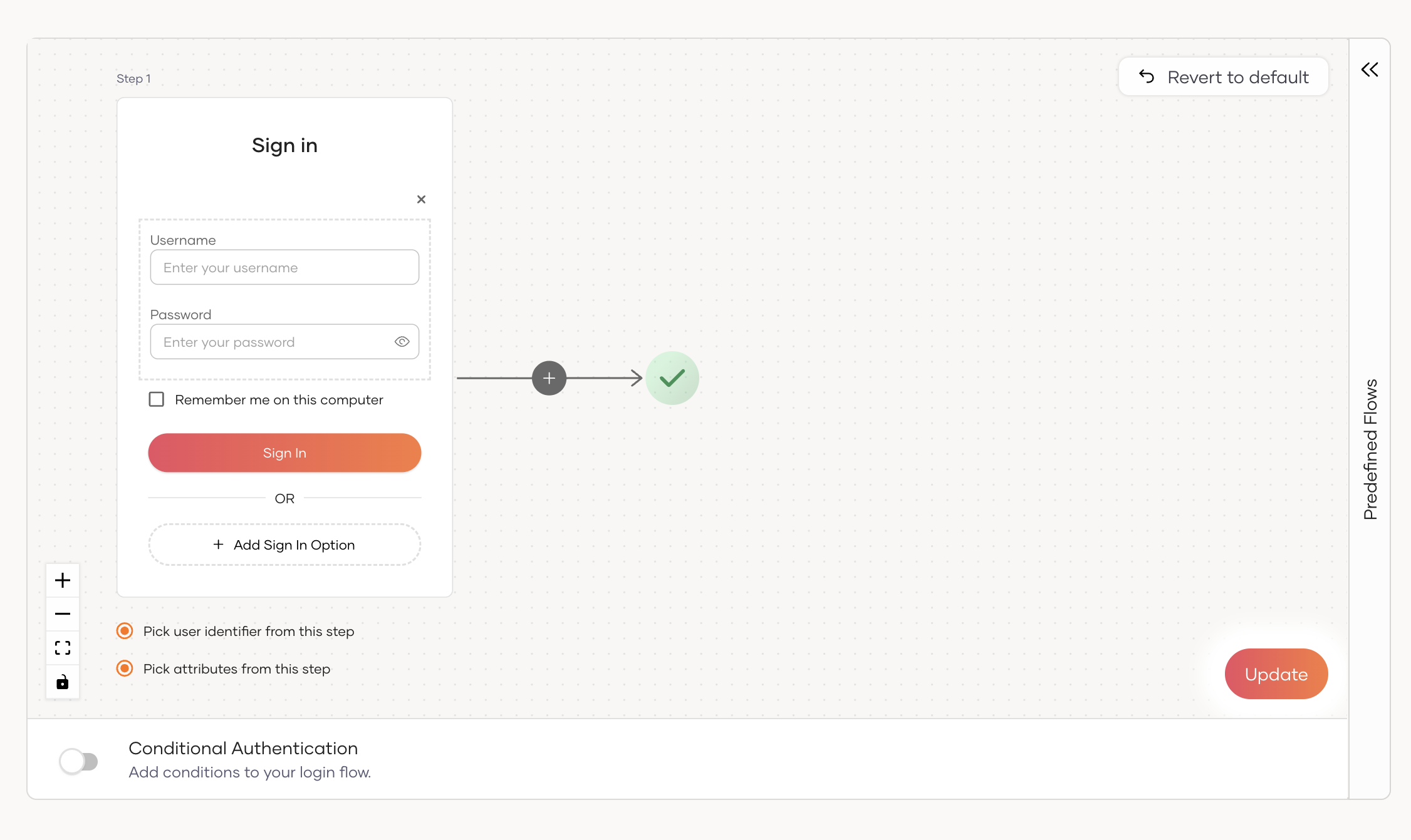 Login flow builder canvas