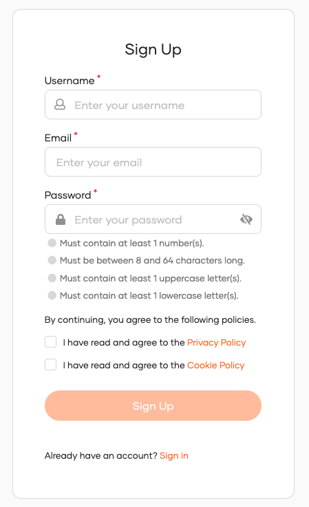 Sample policy consent screen during registration