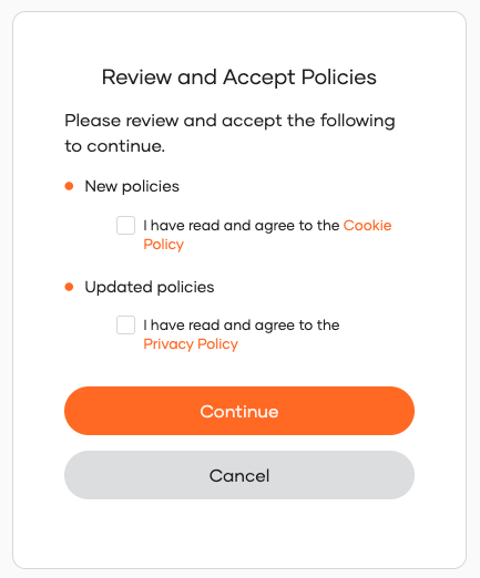 Policy consent screen during login