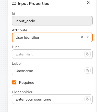 Input properties panel showing User Identifier selected in the Attribute field