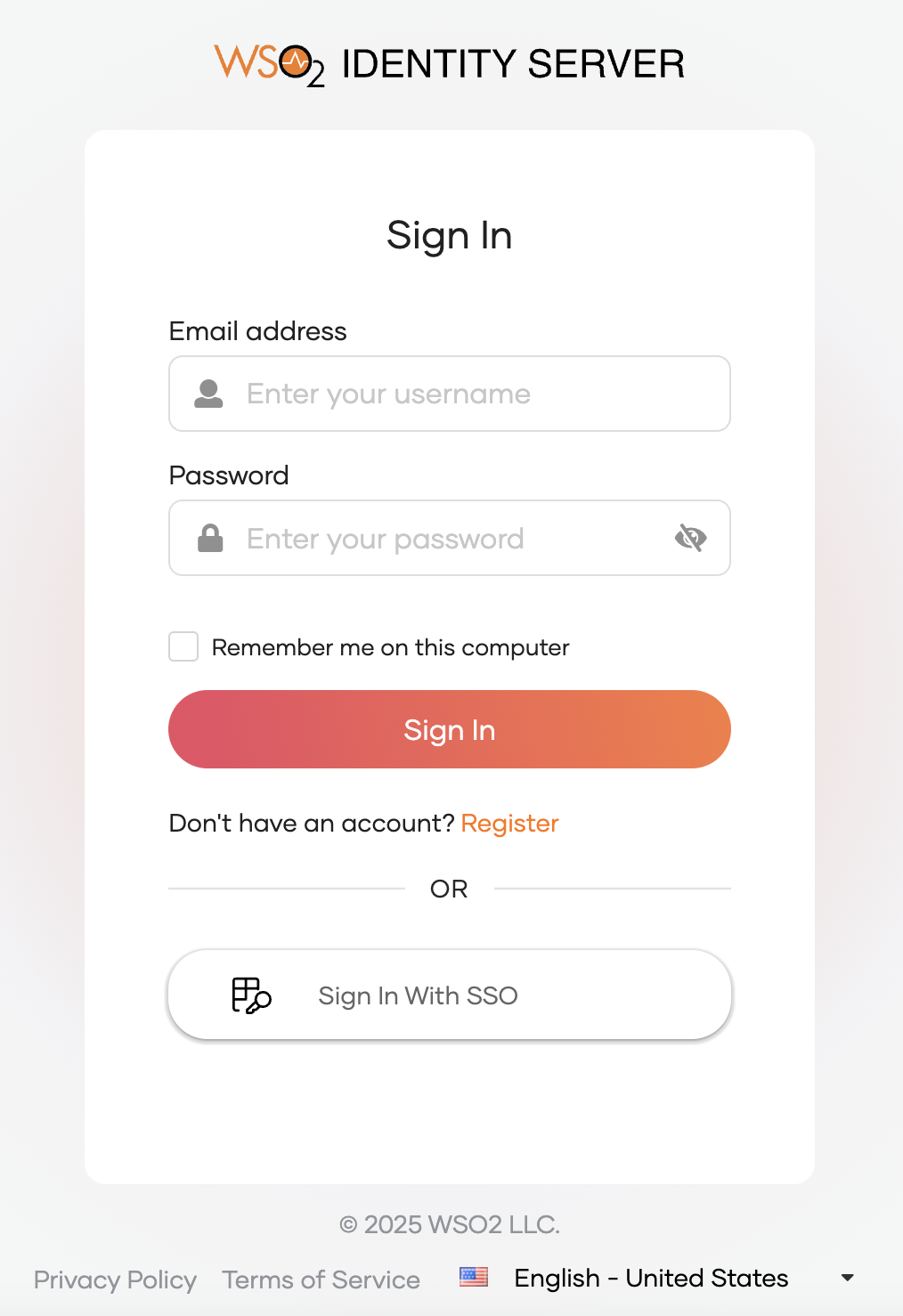 Application login page
