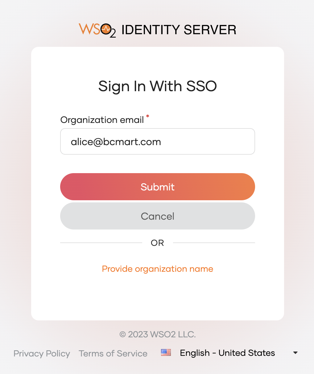 Email input for SSO login