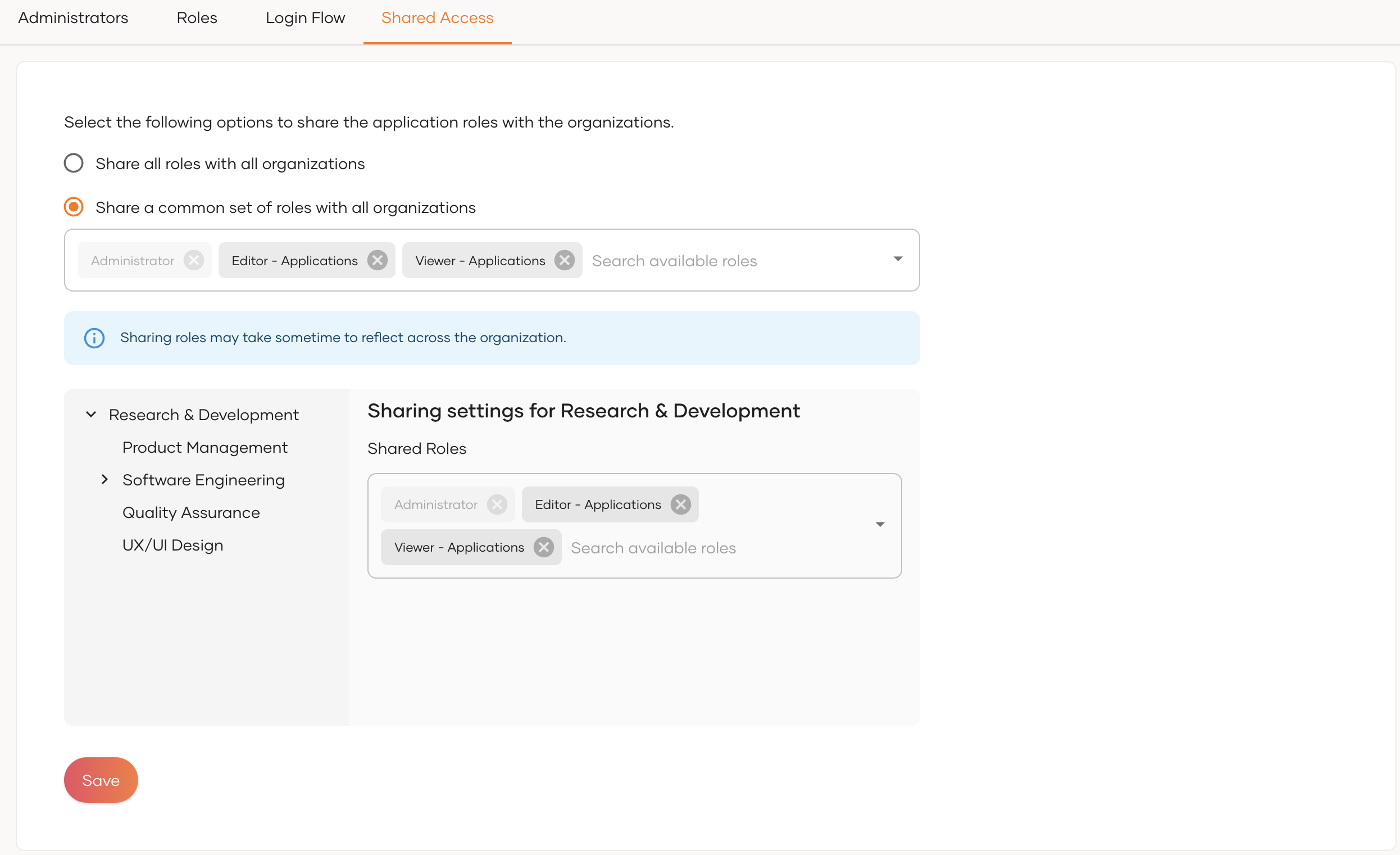 Share Console application roles selectively