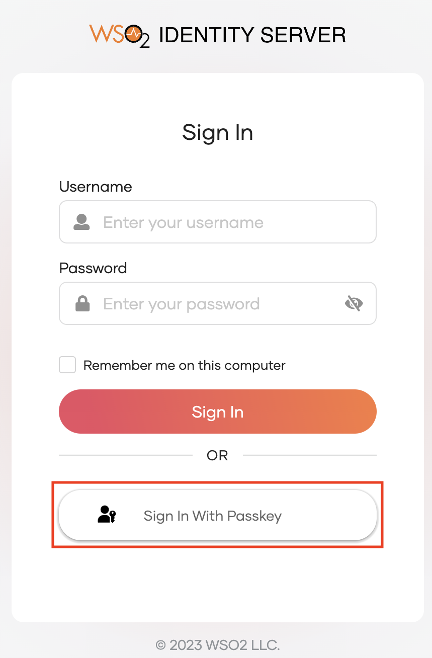 Sign In with passkey login in WSO2 Identity Server