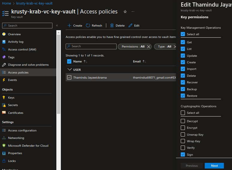 access policies for key vault