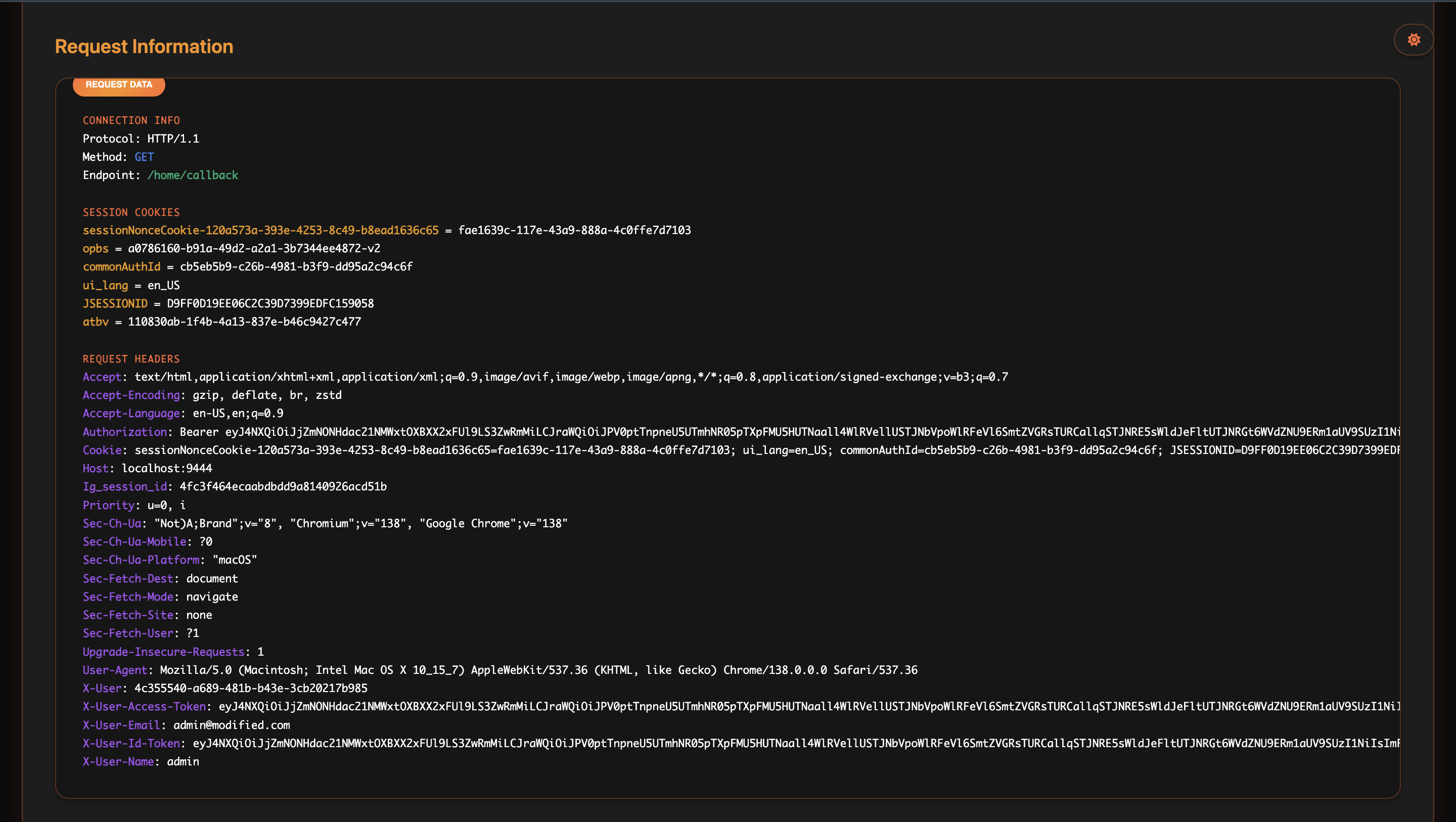 Oathkeeper logged in showing successful authentication and user information